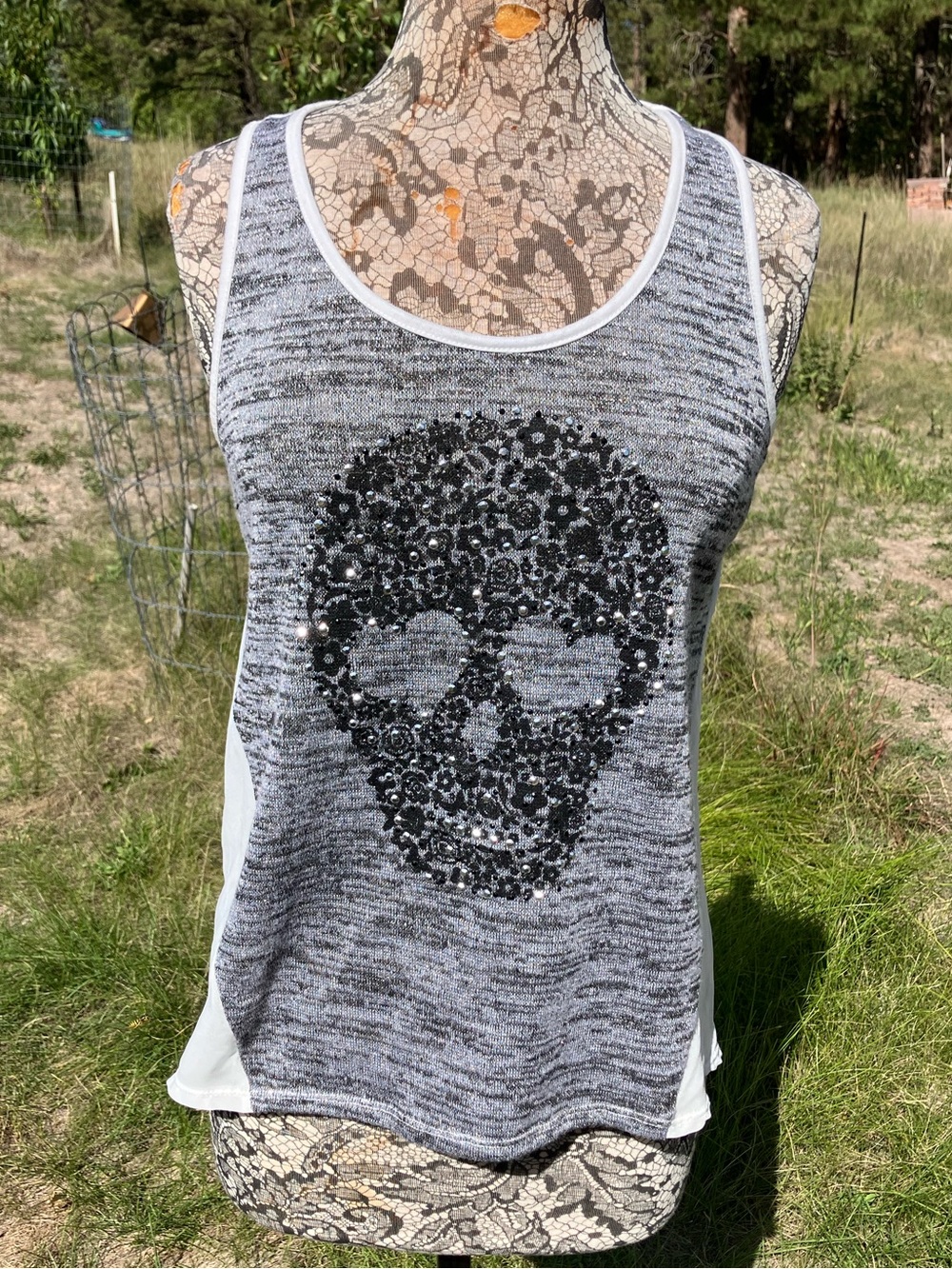 Gray Skull Sequin Tank Top - Women